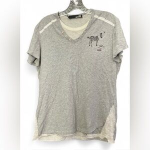Love Moschino Zebra Graphic Tee Gray Short Sleeve Button Detail T-Shirt Size M